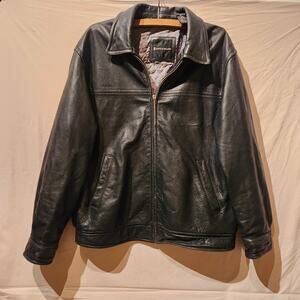 Vintage Conte Di Milano Men's Sz Large Black Leather Bomber Jacket See Photos